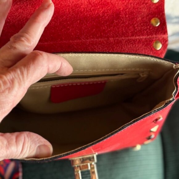 Borse in Pelle Made in Italy Genuine Leather Red Cross Body Boho Beaded Bag - Picture 5 of 7